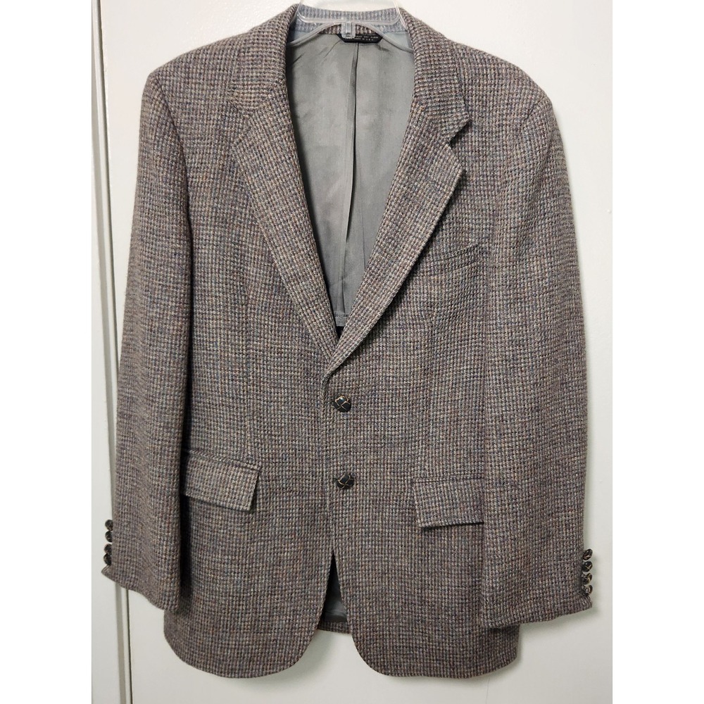 Harris Tweed Handwoven 100% Pure‎ Scottish Wool Sportscoat Blazer Gray Vtg 40R